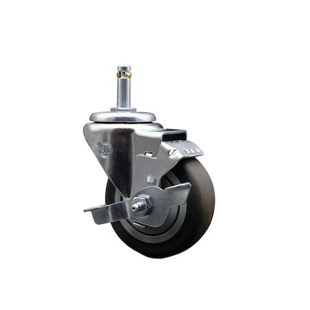 Service Caster 3.5'' Thermo Rubber Wheel Swivel 7/16'' Grip Ring Stem Caster with Brake SCC-GR20S3514-TPRB-TLB-716138